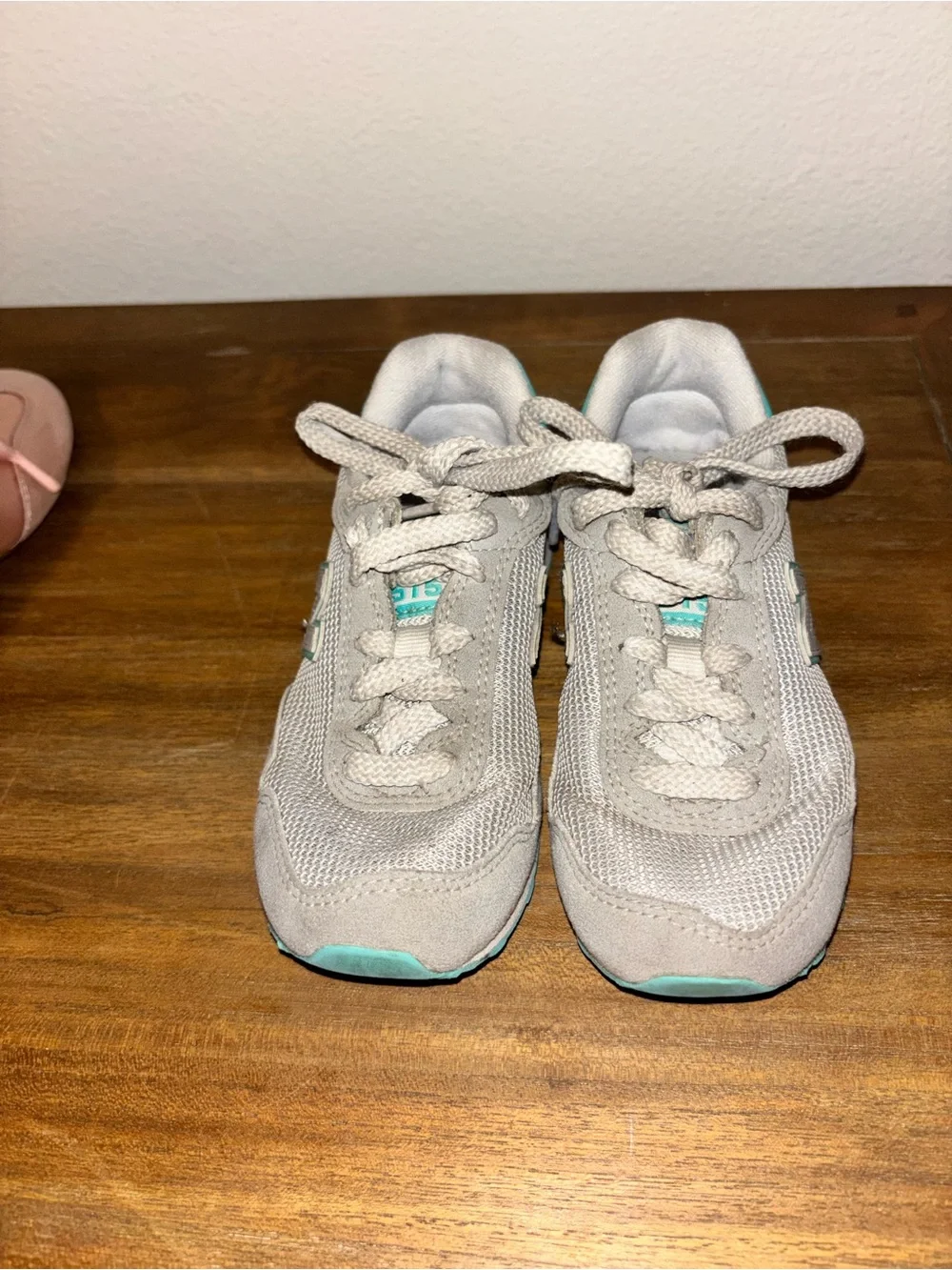 New Balance Kids Gray Sneakers with Teal Accents